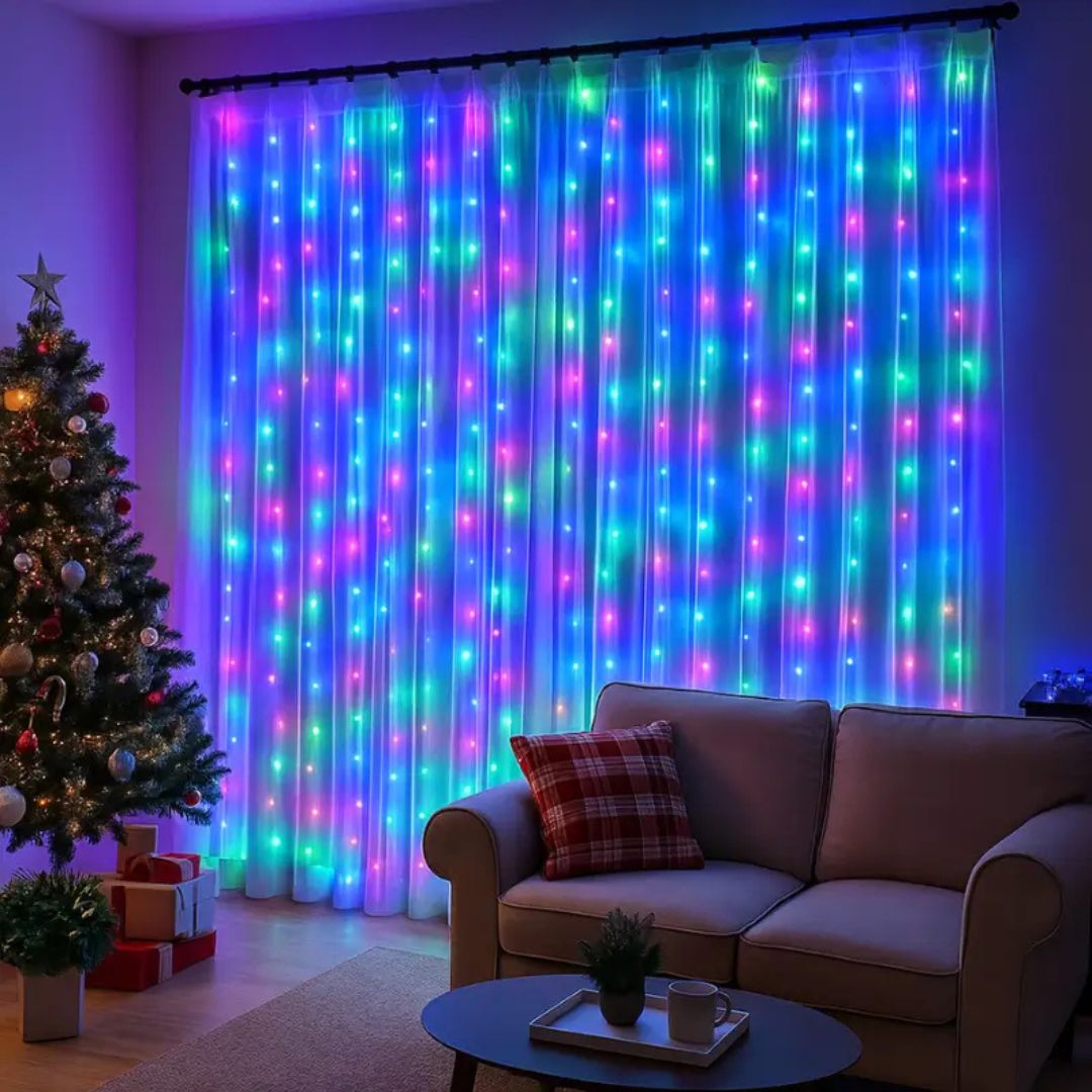 Cortina com LEDs e Controle Remoto - 8 Modos de Luz - Para Decoração de Ambientes e Eventos