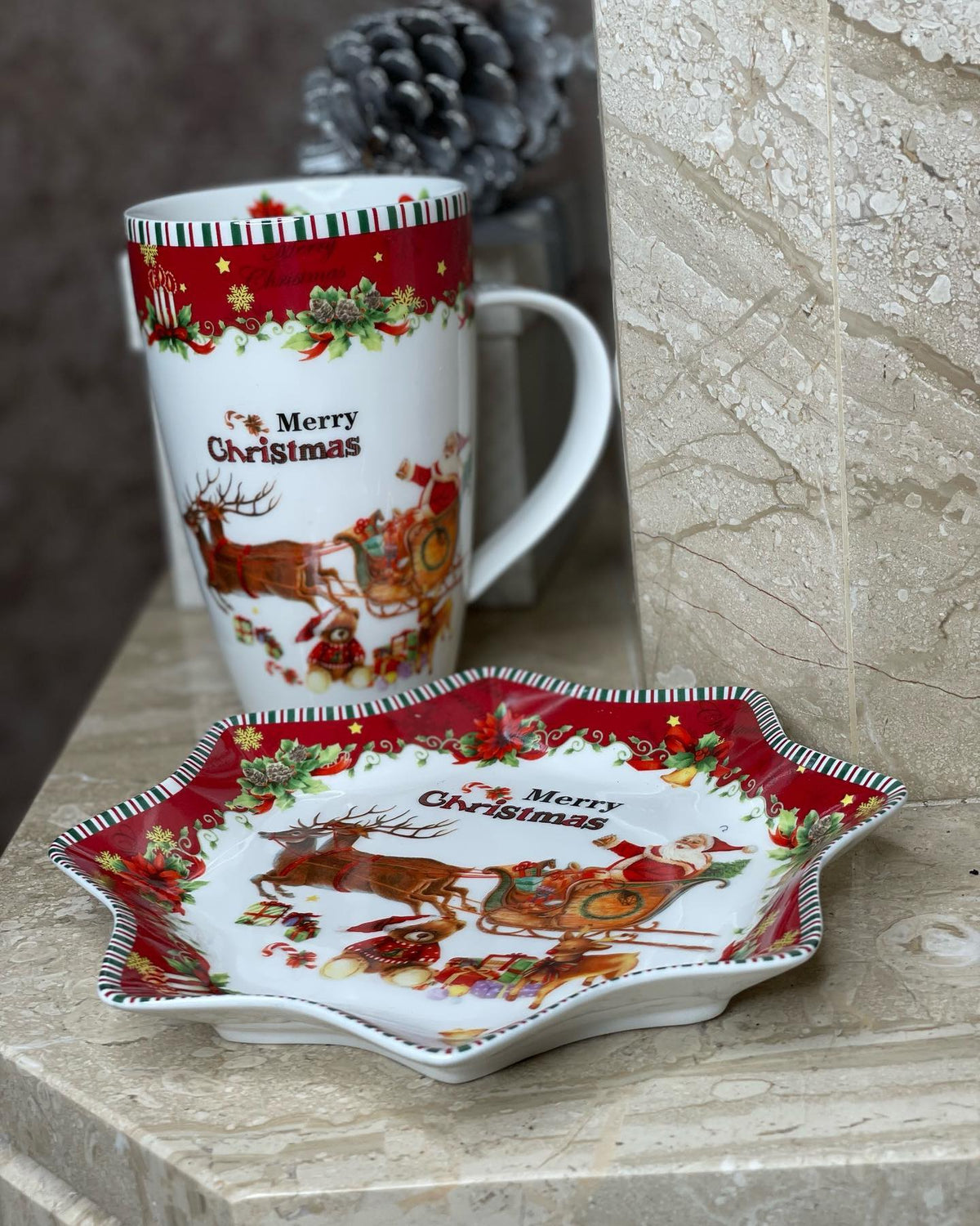 Conjunto de Porcelana Natalino com 3 Peças