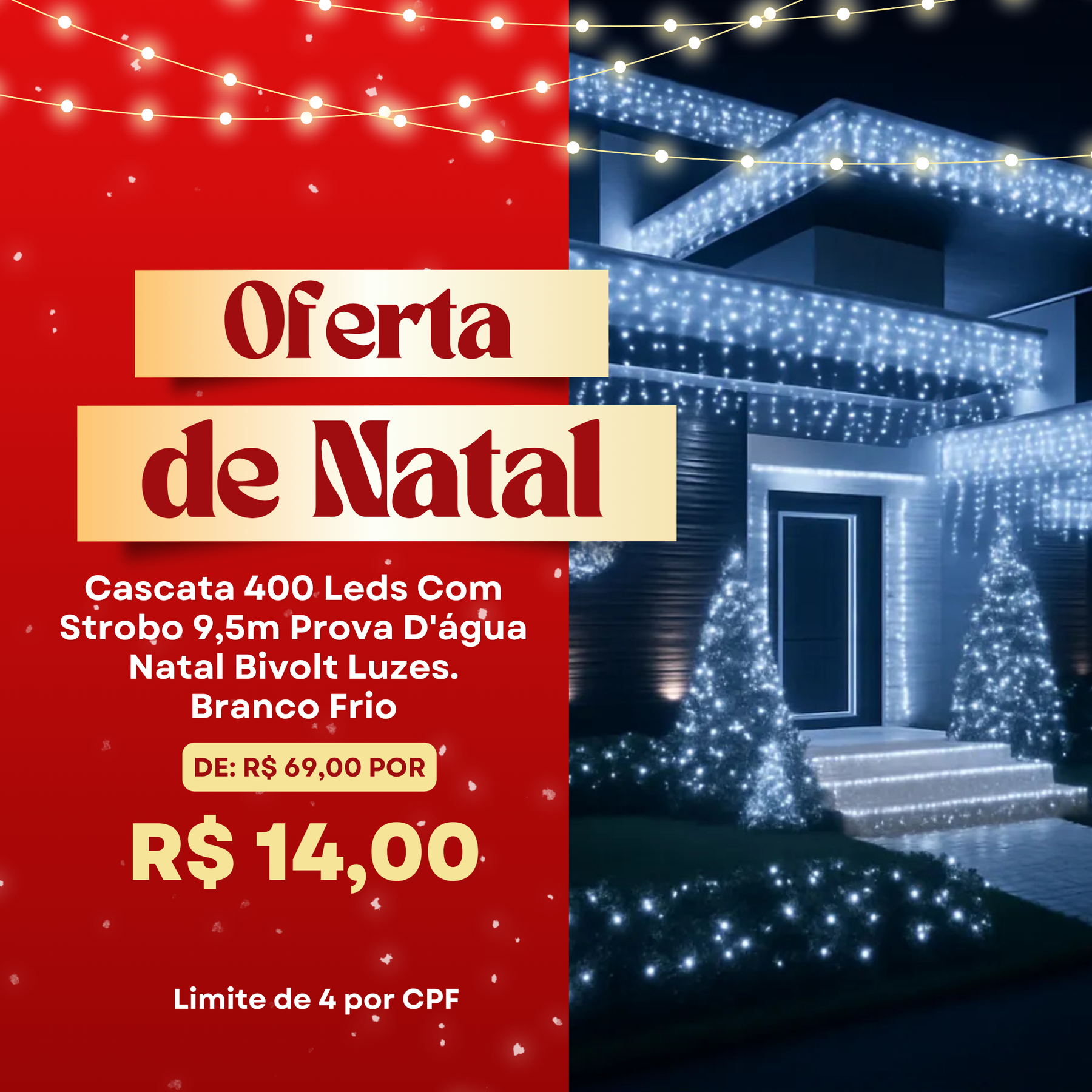 Cascata 400 LEDs Natalina – Branco Frio | 9,5m à Prova D’água