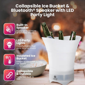 Balde de Gelo Portátil Dobrável com Bluetooth e LED