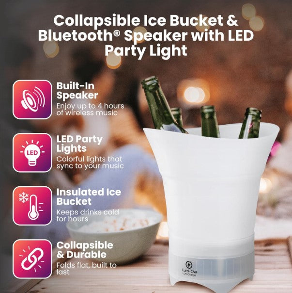 Balde de Gelo Portátil Dobrável com Bluetooth e LED