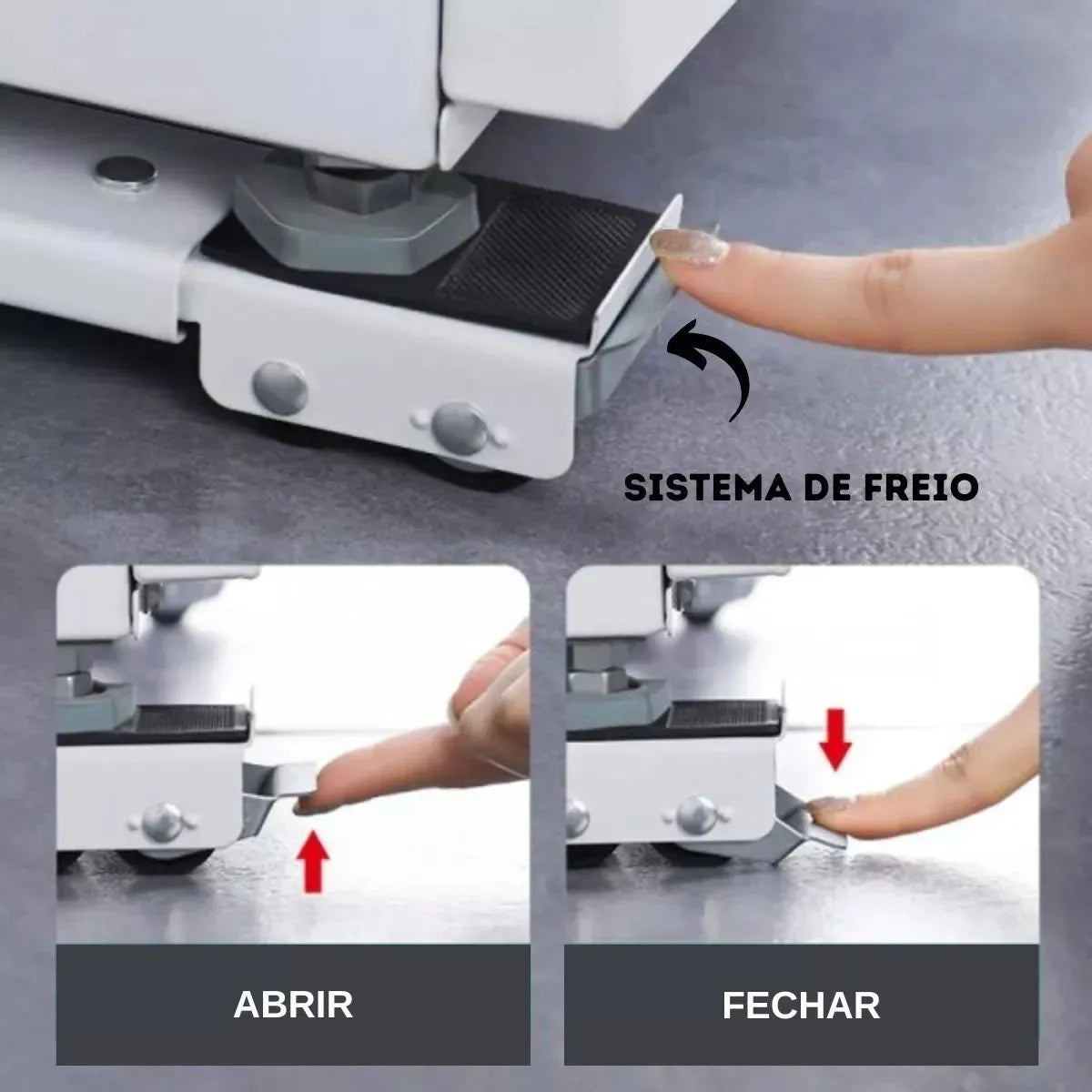Base Suporte com Rodinhas para Geladeira e Máquina de Lavar – Branco/Preto