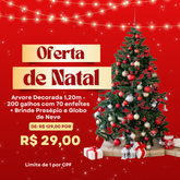Árvore de Natal Compacta 1,20m com 200 Galhos + 70 Enfeites + Presépio + Globo de Neve