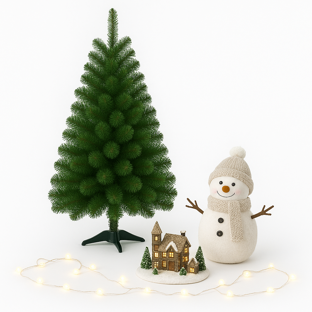 🎁 Compre 1 Árvore de Natal Tradicional 1,80m e Ganhe Boneco de Neve + Vila Iluminada + Luzes LED | Kit Natal 2025 Magia de Inverno