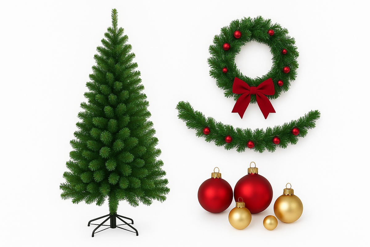 COMPRE 1 Árvore de Natal Tradicional 1,80m e GANHE Guirlanda + Festão + Bolas Natalinas