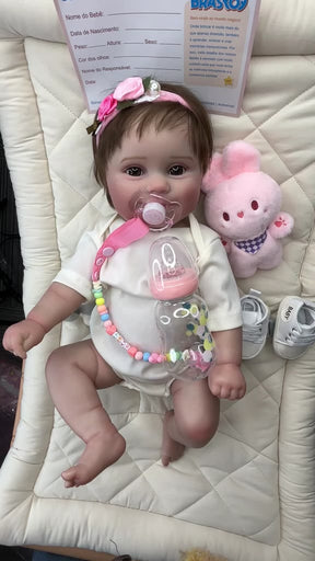 Bebê Reborn Silicone Pintado Menina Realista 48cm Maddie Olhos Castanhos