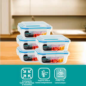 Kit 10 Potes de Vidro 640ml Hermético Marmita Fit com Tampa 4 Travas Oliver Home