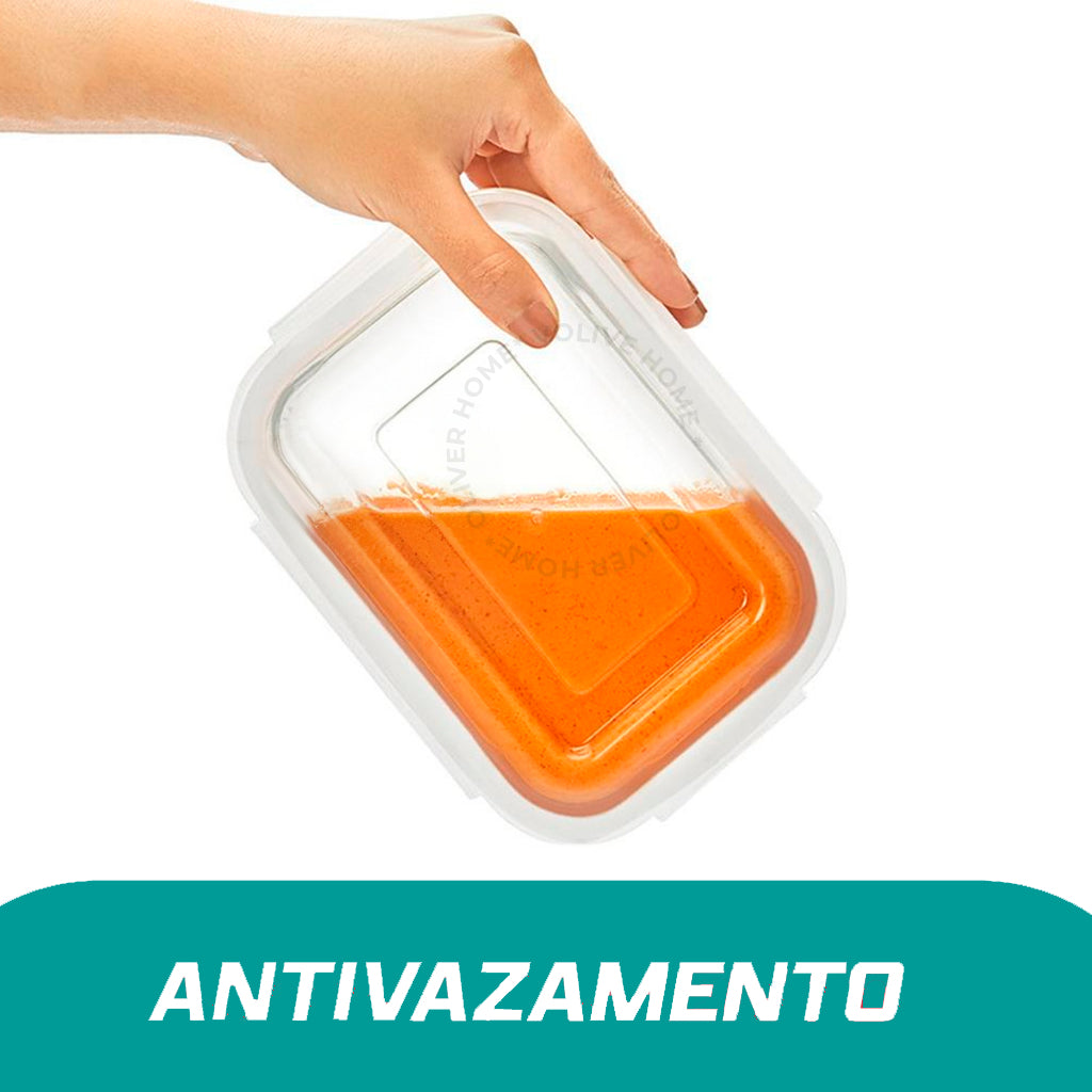 Kit 10 Potes de Vidro 640ml Hermético Marmita Fit com Tampa 4 Travas Oliver Home