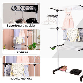 Varal De Chão Roupa Calcinha Grade 3 Andares Dobrável Portátil