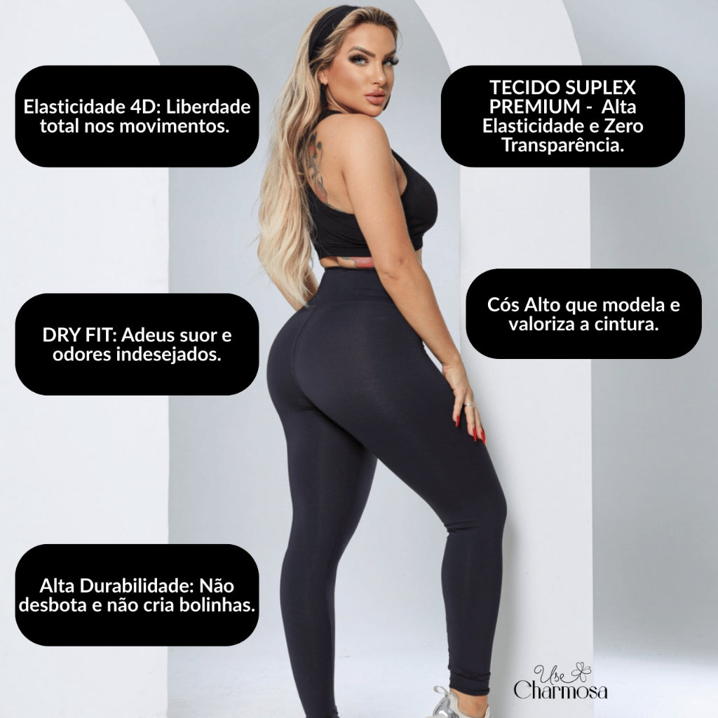 Kit 3  Legging Academia Modeladora Zero Transparencia Leg Cintura Alta