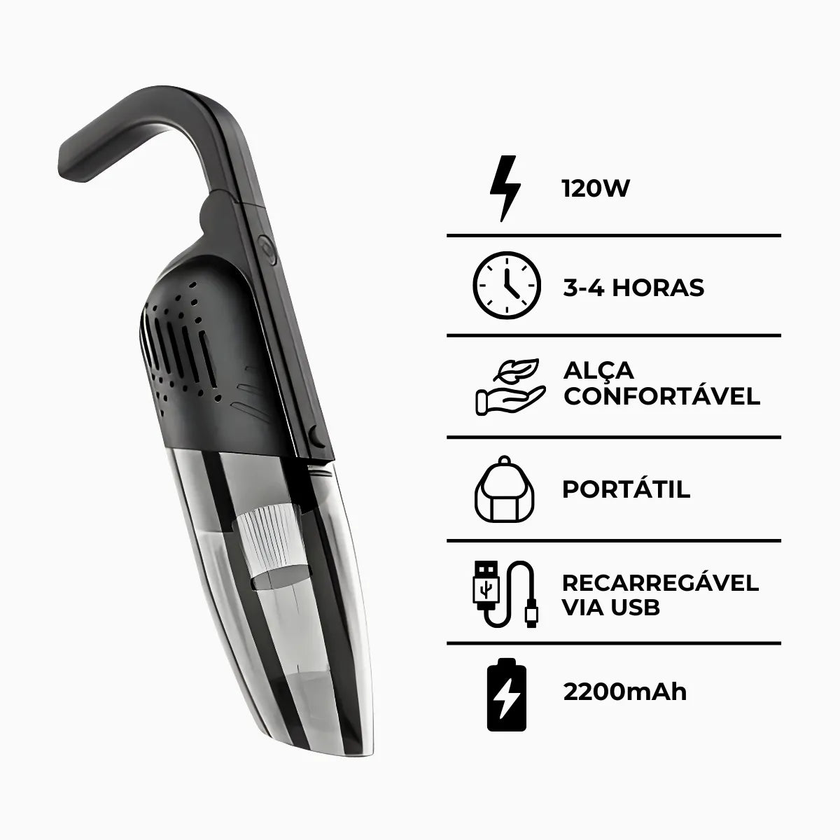 Aspirador de Pó Sem Fio Portátil – Alta Potência e Mobilidade