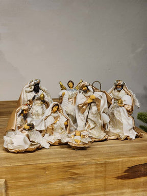 PRESÉPIO RESINA COM 7 PEÇAS CHAMPANHE 15CM