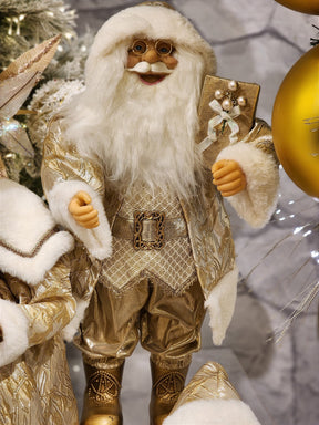 PAPAI NOEL DE LUXO EM PÉ DOURADO COM CHAMPANHE 60CM - PRÉ VENDA 2025