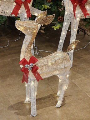 TRIO DE RENAS ARAMADA BRANCA COM CHAMPANHE WARM USO INTERNO E EXTERNO BIVOLT