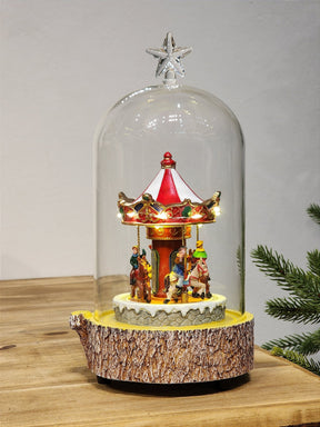 GLOBO DE VIDRO COM CARROSSEL COM LUZ SOM E MOVIMENTO 26CM