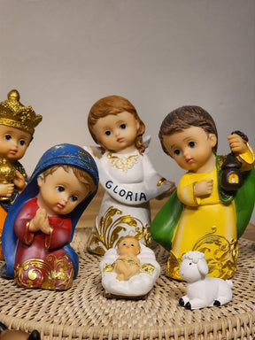 PRESÉPIO EM RESINA PERSONAGENS INFANTIL COM 11 PEÇAS 14CM