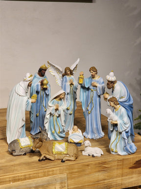 PRESÉPIO EM RESINA AZUL COM 11 PEÇAS 30CM