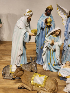 PRESÉPIO EM RESINA AZUL COM 11 PEÇAS 30CM