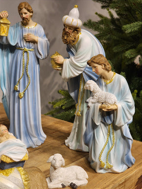 PRESÉPIO EM RESINA AZUL COM 11 PEÇAS 30CM