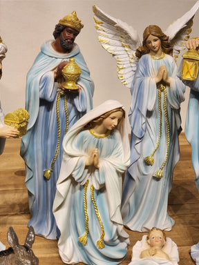 PRESÉPIO EM RESINA AZUL COM 11 PEÇAS 30CM