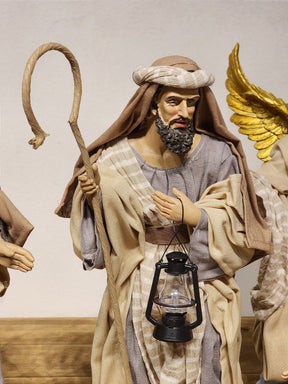 PRESÉPIO EM RESINA COM TECIDO NATURAL COM 11 PEÇAS 40CM