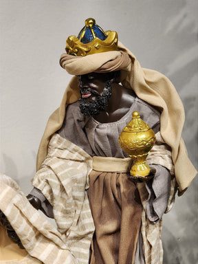 PRESÉPIO EM RESINA COM TECIDO NATURAL COM 11 PEÇAS 40CM