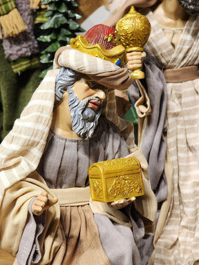 PRESÉPIO EM RESINA COM TECIDO NATURAL COM 11 PEÇAS 40CM