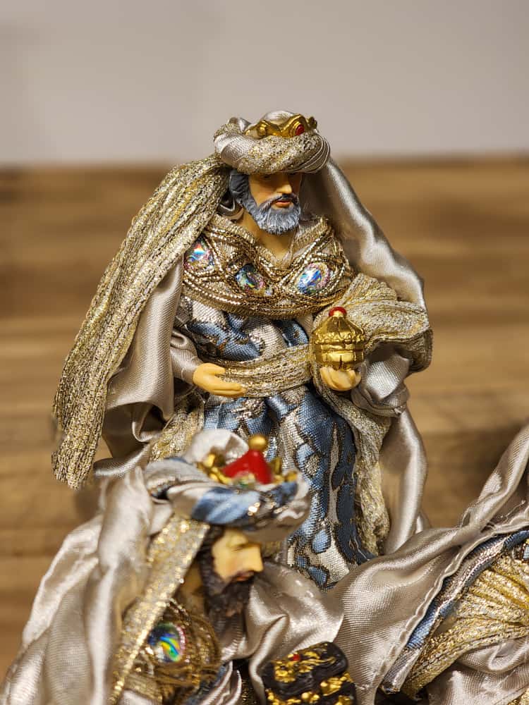 PRESÉPIO RESINA 7 PEÇAS AZUL E CHAMPANHE 15CM