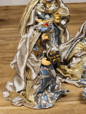 PRESÉPIO RESINA 7 PEÇAS AZUL E CHAMPANHE 15CM