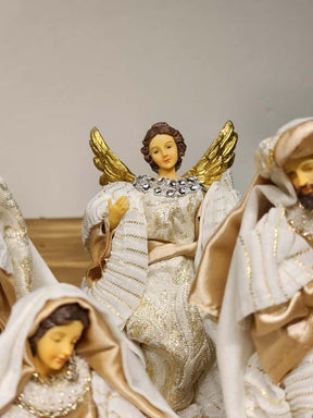 PRESÉPIO RESINA COM 7 PEÇAS CHAMPANHE 15CM