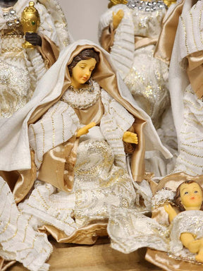 PRESÉPIO RESINA COM 7 PEÇAS CHAMPANHE 15CM