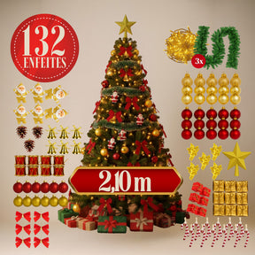 Kit Arvore de Natal Decorada 2,10m 132 Enfeites Grande Cheia 2 metros Enfeitada
