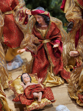 PRESÉPIO DE RESINA COM TECIDO LUXO 11 PÇS | Promoção apenas tamanhos de 28 e 36cm